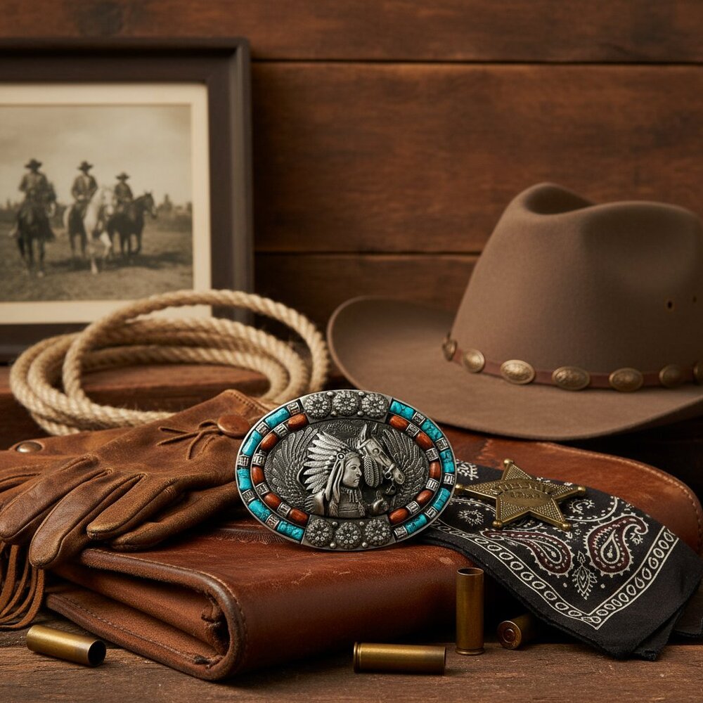 Men Silver Metal Belt Buckle Rodeo Horse Native Warrior Horse American Indian